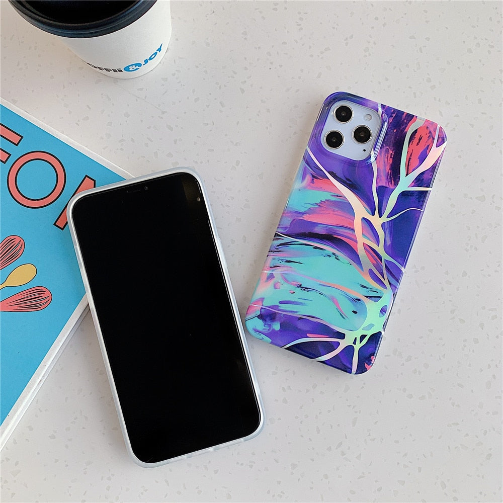 Anymob iPhone Case Blue Laser Gradual Color Marble Cover Soft Silicone Shell-Mobile Phone Cases-PEROZ Accessories