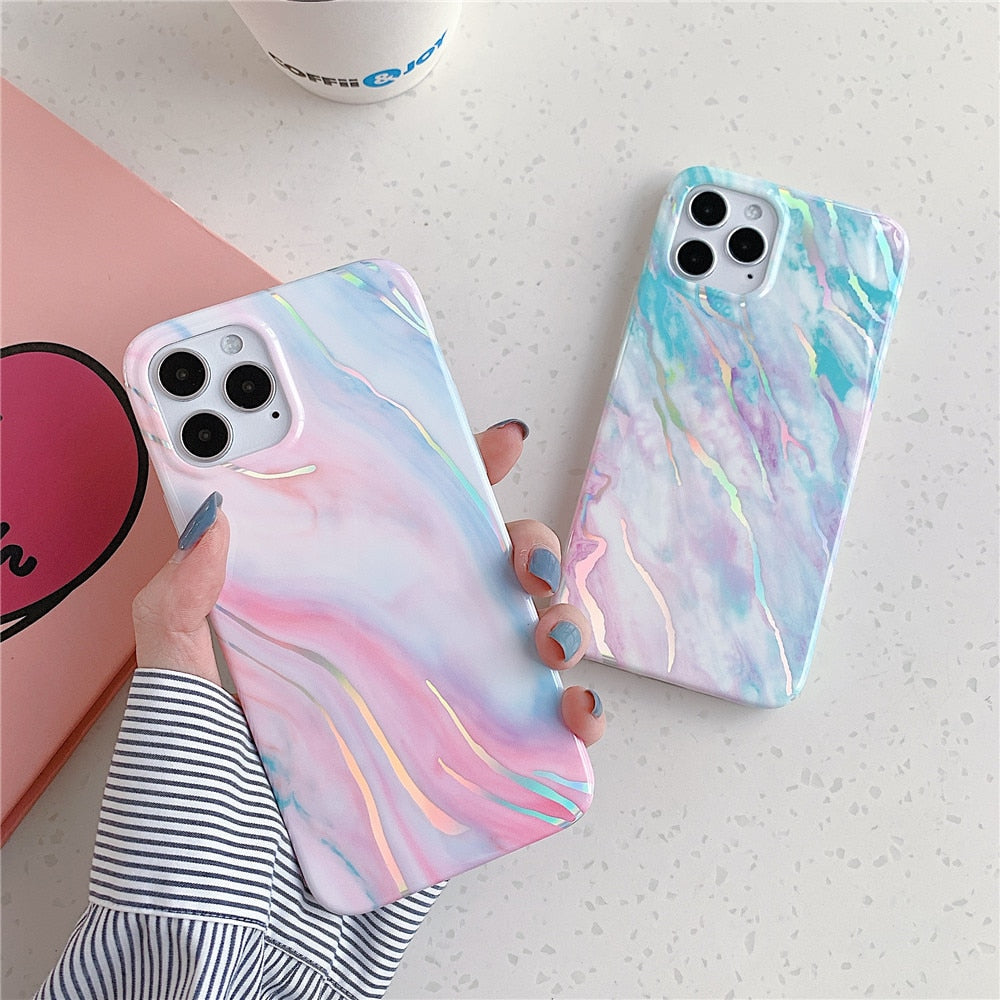 Anymob iPhone Case Blue Laser Gradual Color Marble Cover Soft Silicone Shell-Mobile Phone Cases-PEROZ Accessories