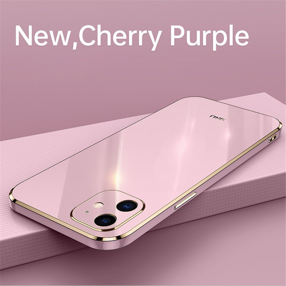 Anymob iPhone Case Cherry Purple Plating Square Frame Soft Silicone Cover-Mobile Phone Cases-PEROZ Accessories