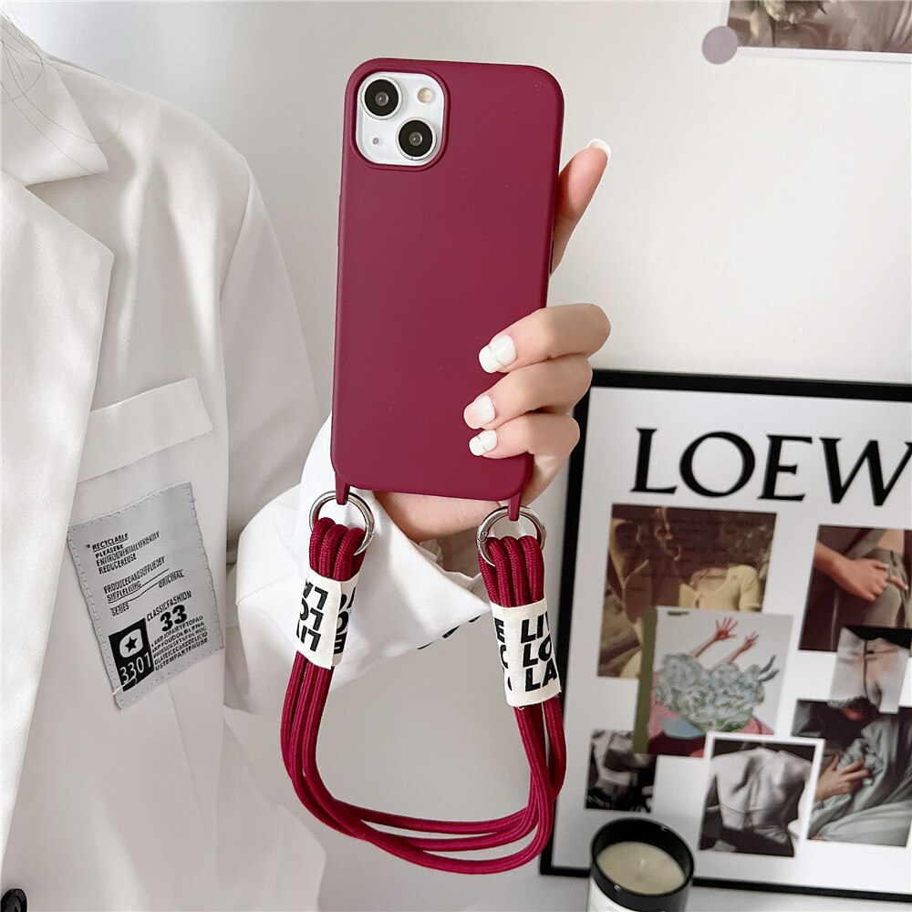 Anymob iPhone Case Maroon Lanyard Strap Soft Silicon Wristband Rope Matte Cover-Mobile Phone Cases-PEROZ Accessories