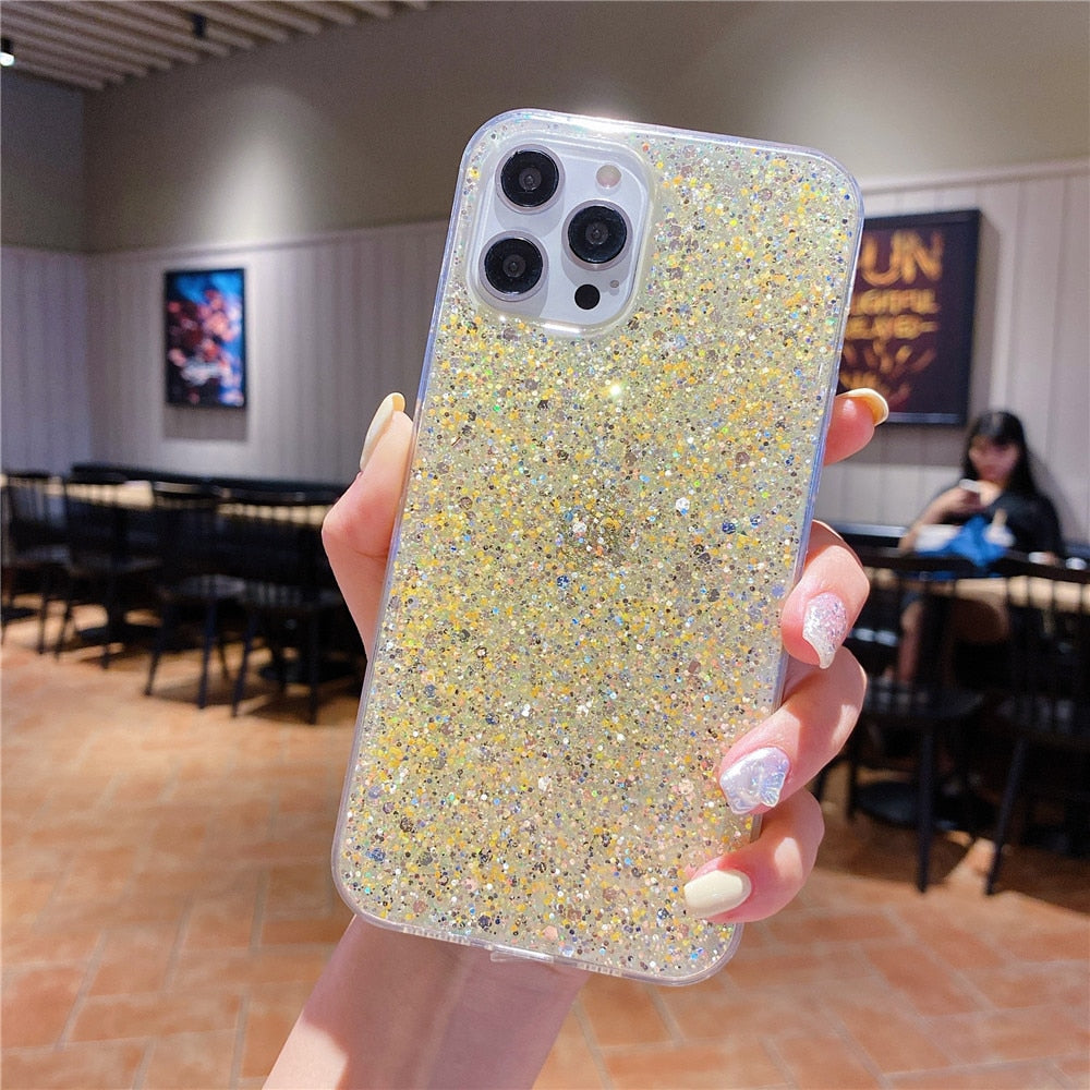 Anymob iPhone Case White Clear Shining Glitter Sequins Cute Soft Phone Cover-Mobile Phone Cases-PEROZ Accessories