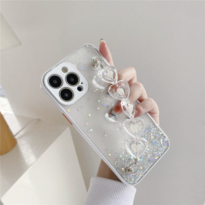 Anymob iPhone Blue Crystal Heart Bracelet Phone Chain Case Glitter Soft Cover-Mobile Phone Cases-PEROZ Accessories