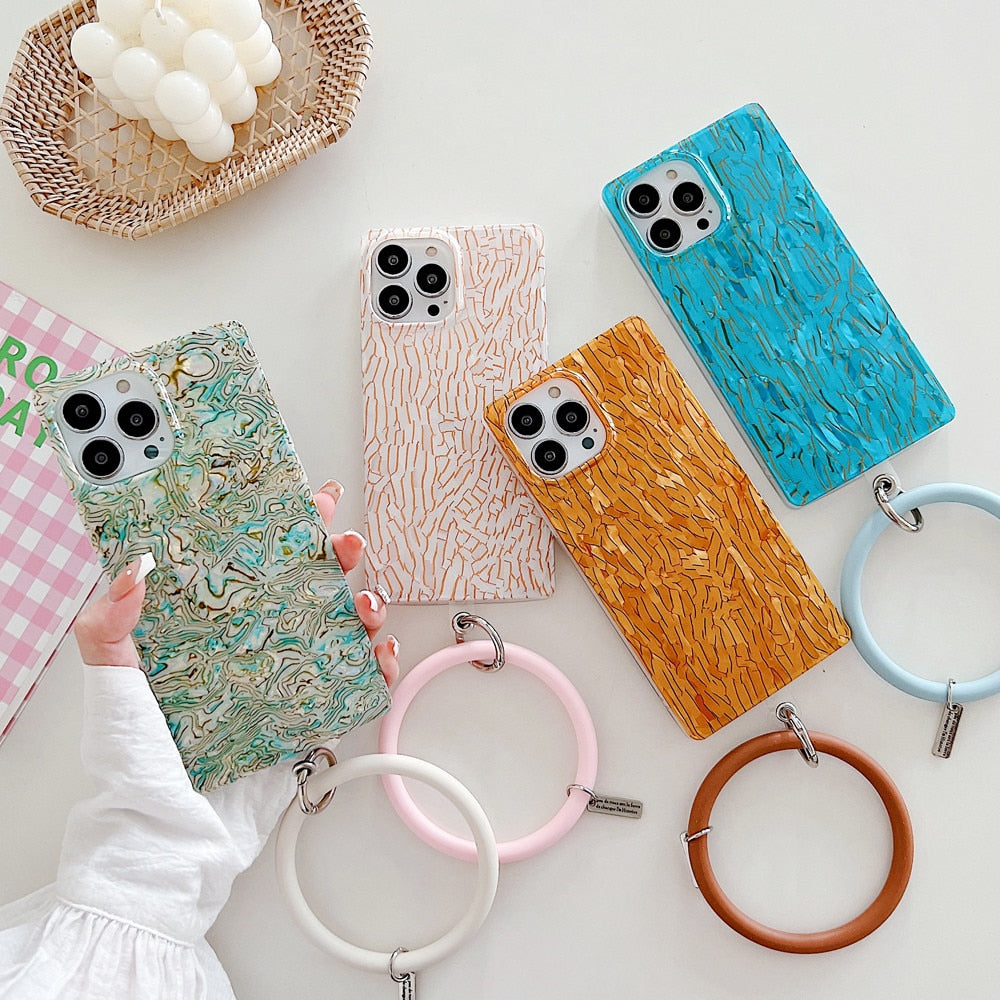 Anymob iPhone Case Blue Luxury Glitter Shell Pattern with Bracelet Cover-Mobile Phone Cases-PEROZ Accessories