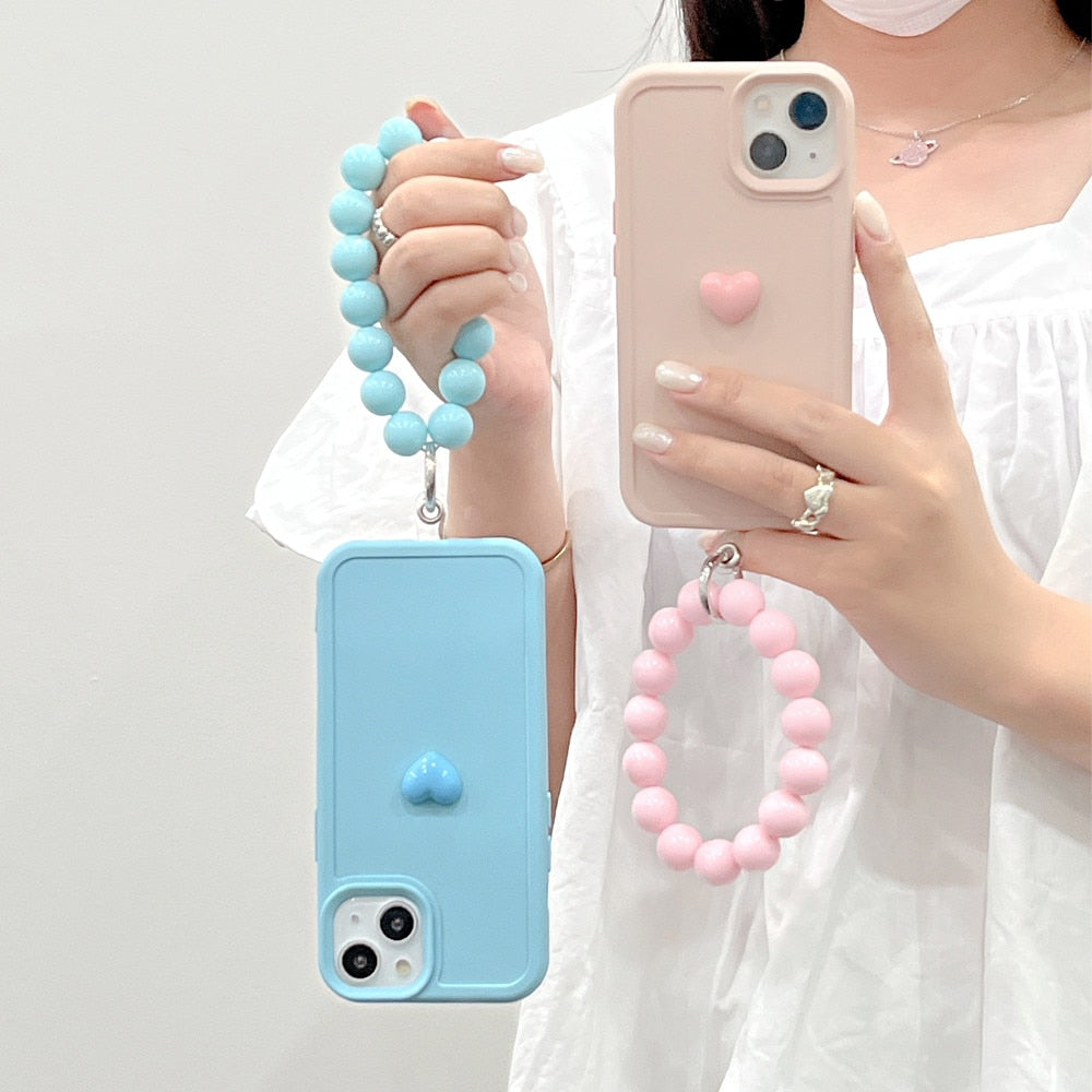 Anymob iPhone Case Blue Cute Love Heart Hand Bracelet Strap Soft Silicone Candy Color Back Cover-Mobile Phone Cases-PEROZ Accessories