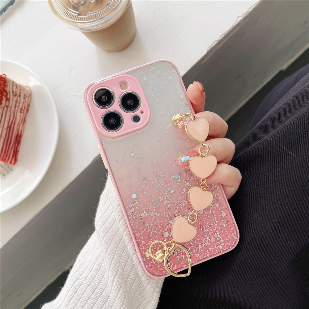 Anymob iPhone Case Turquoise Glitter Sequins Love Heart Bracelet Clear Soft Cover-Mobile Phone Cases-PEROZ Accessories