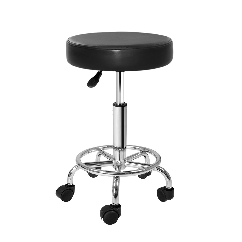 Artiss Round Salon Stool Black PU Swivel Barber Hair Dress Chair Hydraulic Lift-Furniture &gt; Bar Stools &amp; Chairs - Peroz Australia - Image - 2