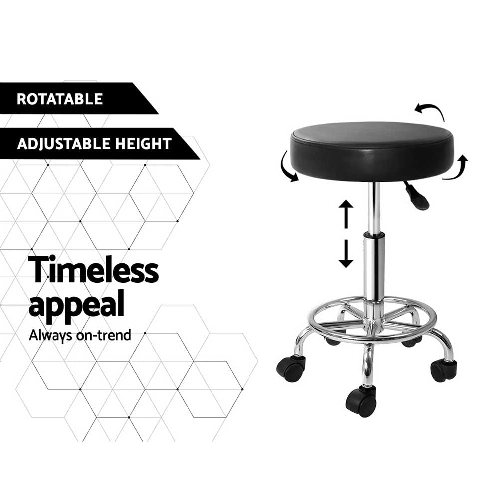 Artiss 2X Salon Stool Round Swivel Barber Hair Bar Stools Hydraulic Lift Black-Furniture &gt; Bar Stools &amp; Chairs - Peroz Australia - Image - 6