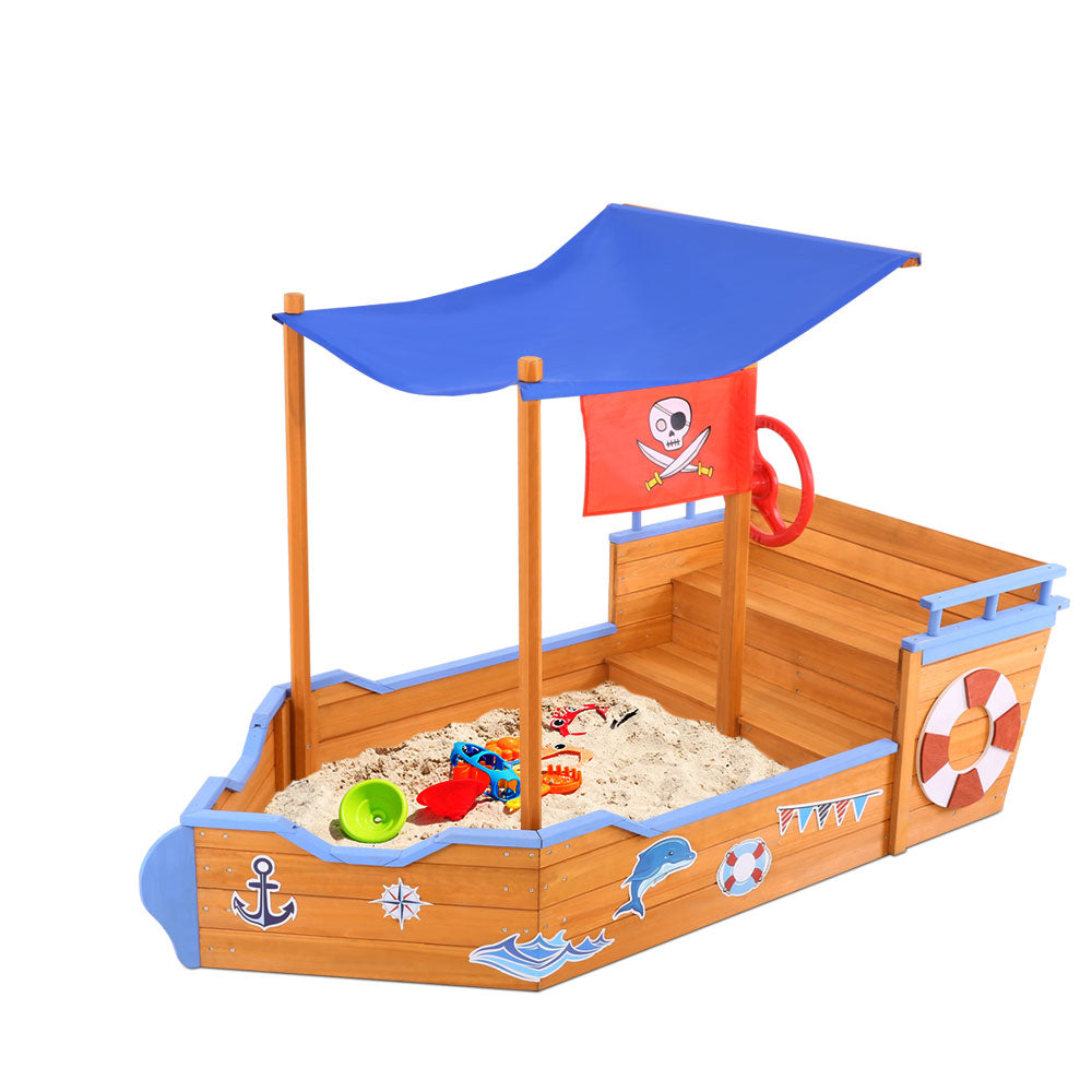 Keezi Boat Sand Pit With Canopy-Baby &amp; Kids &gt; Toys-PEROZ Accessories