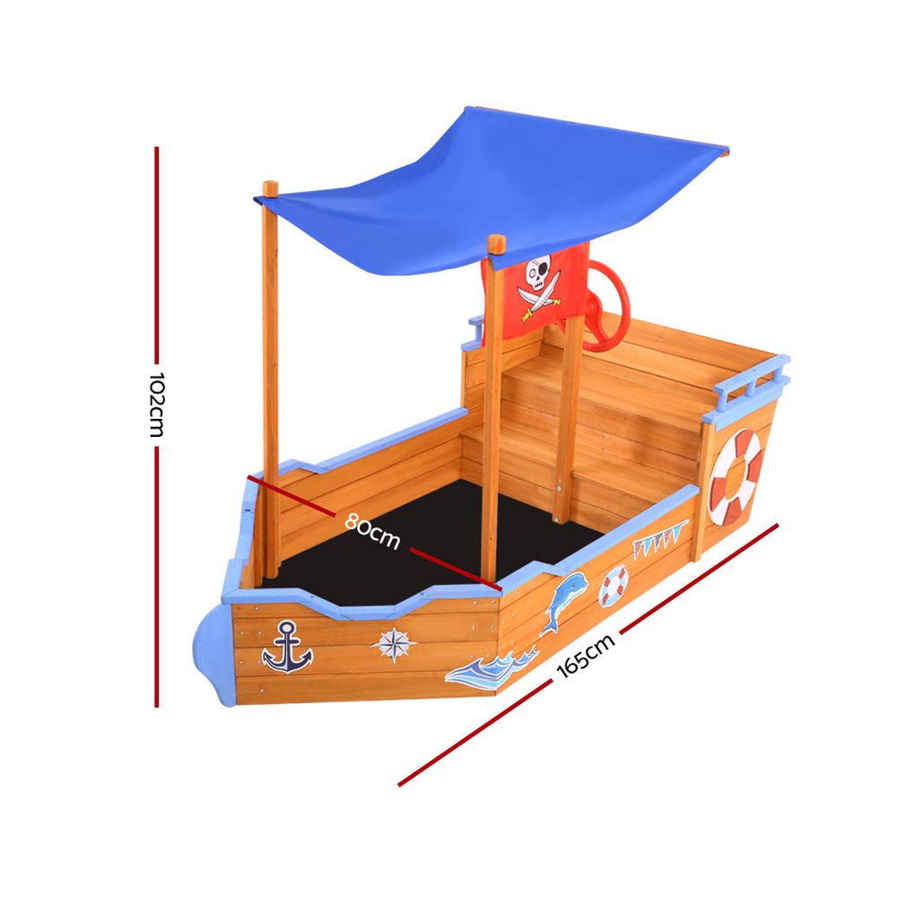 Keezi Boat Sand Pit With Canopy-Baby &amp; Kids &gt; Toys-PEROZ Accessories