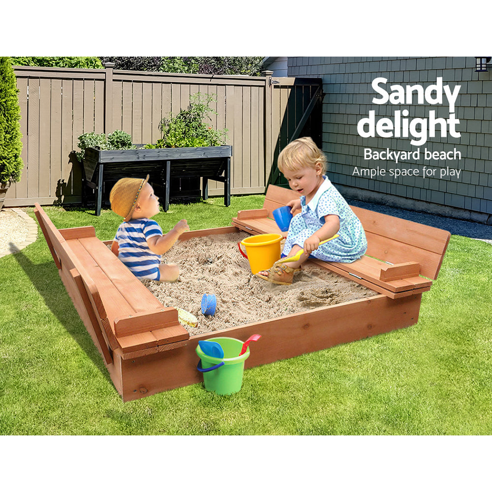 Keezi Wooden Outdoor Sandpit Set - Natural Wood-Baby &amp; Kids &gt; Toys-PEROZ Accessories