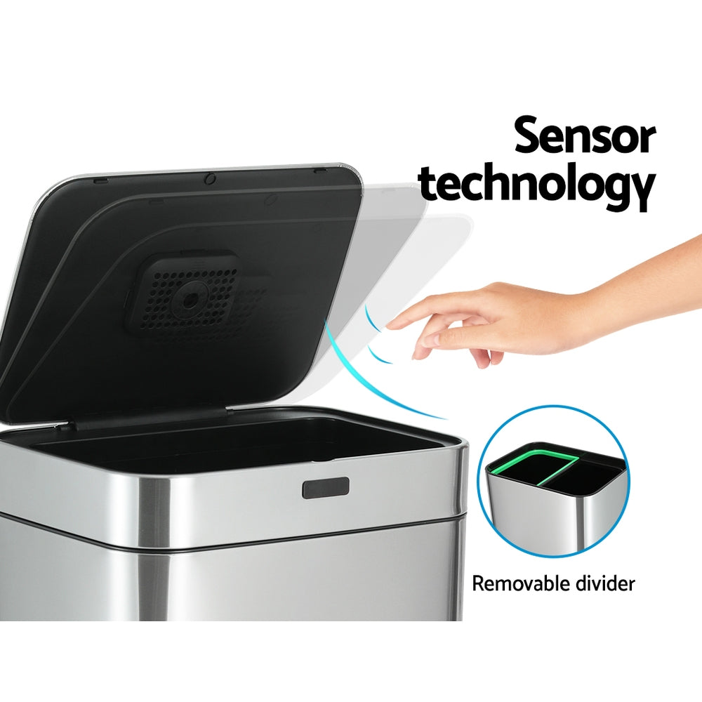 Devanti 70L Motion Sensor Bin Pedal Bins Automatic Siver-Appliances &gt; Appliances Others-PEROZ Accessories