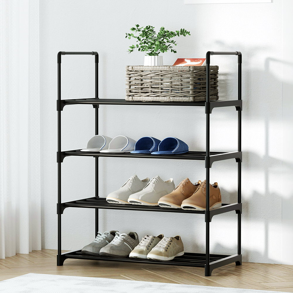 Artiss Shoe Rack Stackable Shelves 4 Tiers 55cm Shoes Storage Stand Black-Shoe Racks - Peroz Australia - Image - 1