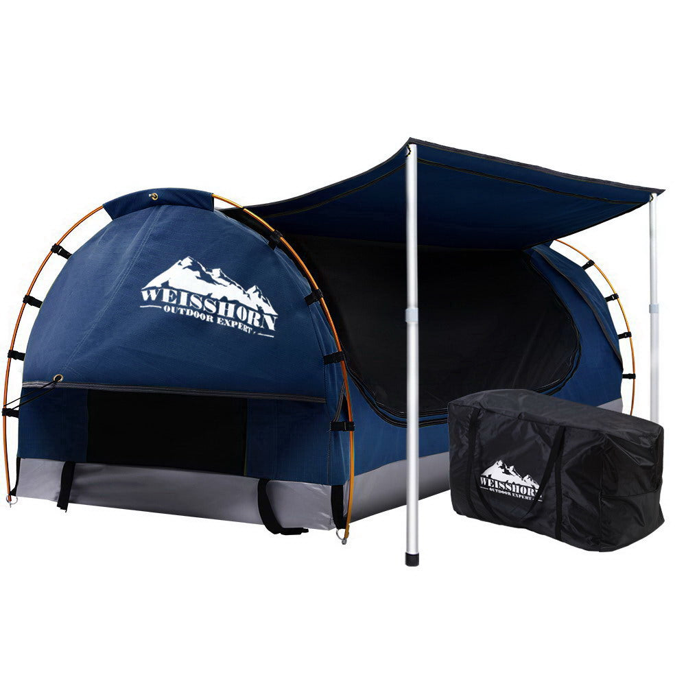 Weisshorn Double Swag Camping Swags Canvas Free Standing Dome Tent Dark Blue with 7CM Mattress-Camping Swags-PEROZ Accessories