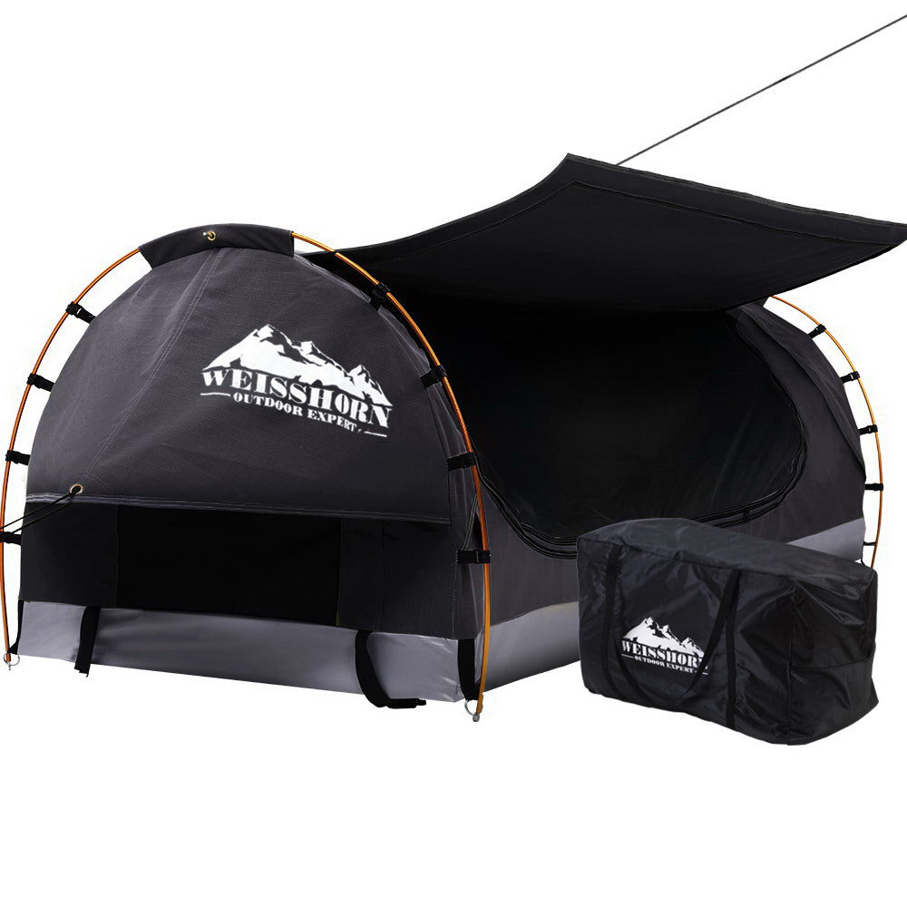 Weisshorn Swag King Single Camping Swags Canvas Free Standing Tent Dome Grey-Outdoor &gt; Camping-PEROZ Accessories