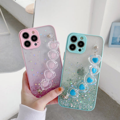 Anymob iPhone Blue Crystal Heart Bracelet Phone Chain Case Glitter Soft Cover-Mobile Phone Cases-PEROZ Accessories