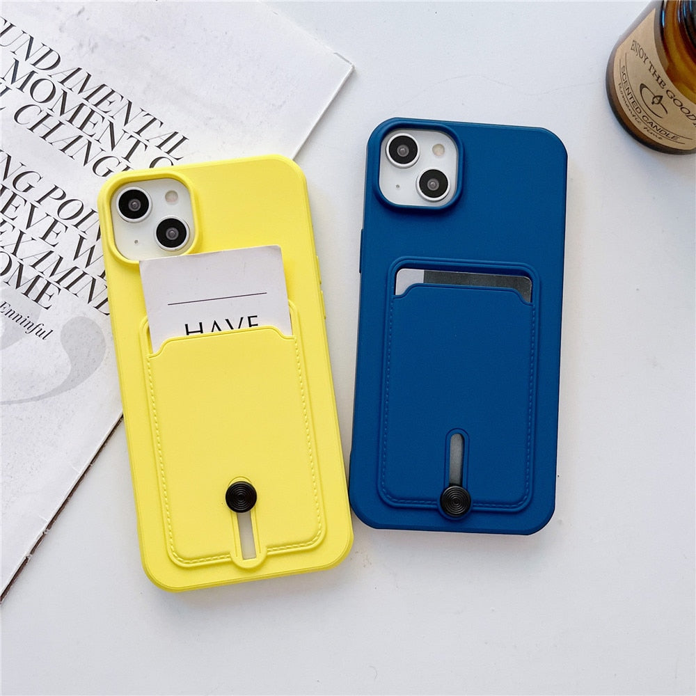 Anymob iPhone Blue Wallet Card Slots Holder Case Soft Silicone Shockproof Cover-Mobile Phone Cases-PEROZ Accessories