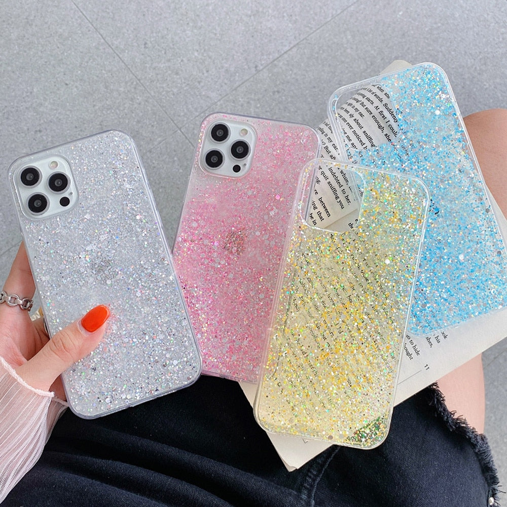 Anymob iPhone Case White Clear Shining Glitter Sequins Cute Soft Phone Cover-Mobile Phone Cases-PEROZ Accessories