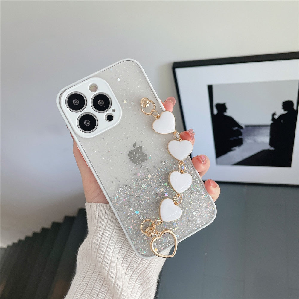 Anymob iPhone Case Turquoise Glitter Sequins Love Heart Bracelet Clear Soft Cover-Mobile Phone Cases-PEROZ Accessories