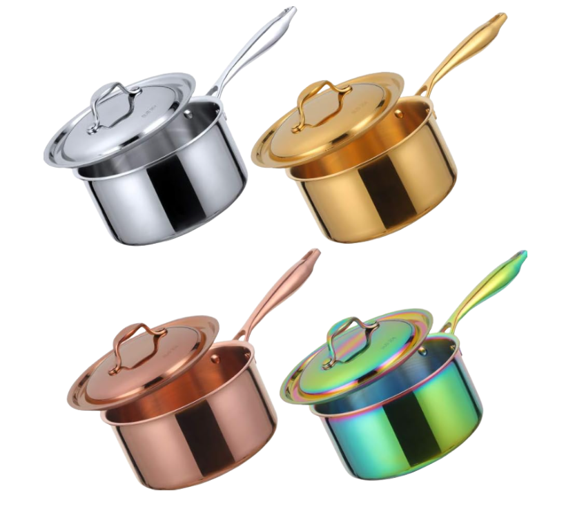 Anygleam Cookware Saucepan Rose gold 304 Stainless Stainless Milk Pot Soup Noodle Small Pot Dormitory Thickening with Lid Long Handle Induction-Pots-PEROZ Accessories