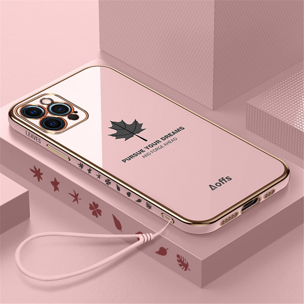 Anymob iPhone Case White Plating Maple Leaf Square Frame Soft Cover-Mobile Phone Cases-PEROZ Accessories