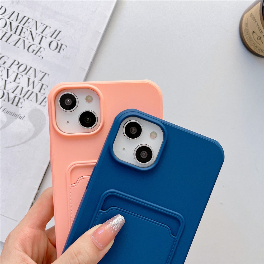 Anymob iPhone Blue Wallet Card Slots Holder Case Soft Silicone Shockproof Cover-Mobile Phone Cases-PEROZ Accessories