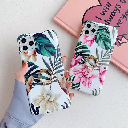 Anymob iPhone White Rose Pattern Holder Case Flower Silicone Phone Cover-Mobile Phone Cases-PEROZ Accessories