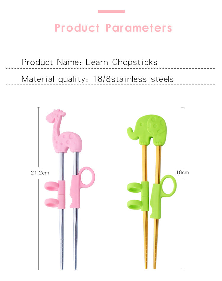 AnyGleam Chop Stick Pink Giraffe 1 Pair Reusable Red Rainbow Stainless Steel Cartoon for Kids and Children Kitchen Accessories-Kitchen &amp; Dining-PEROZ Accessories