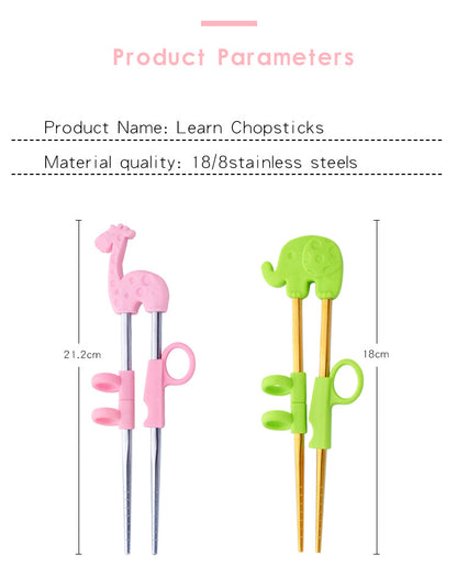 AnyGleam Chop Stick Pink Giraffe 1 Pair Reusable Red Rainbow Stainless Steel Cartoon for Kids and Children Kitchen Accessories-Kitchen &amp; Dining-PEROZ Accessories