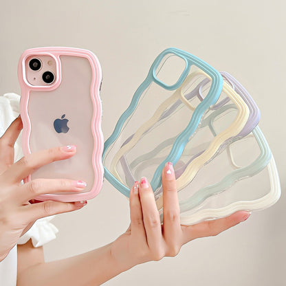 Anymob iPhone Case White Macaron Color Wavy Frame Crystal Clear Shockproof Soft Back Cover Bumper-Mobile Phone Cases-PEROZ Accessories