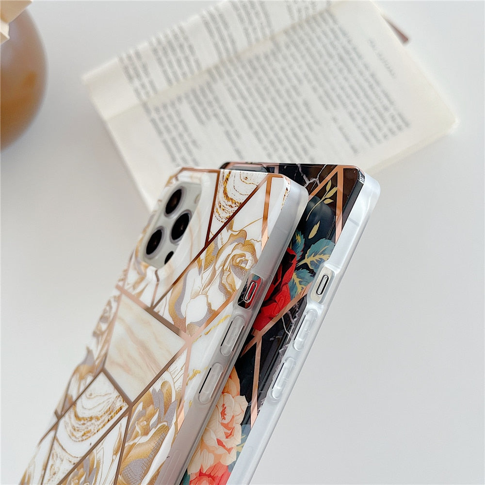 Anymob iPhone Case Purple Square Marble Geometric Flowers Soft Silicone Cover-Mobile Phone Cases-PEROZ Accessories