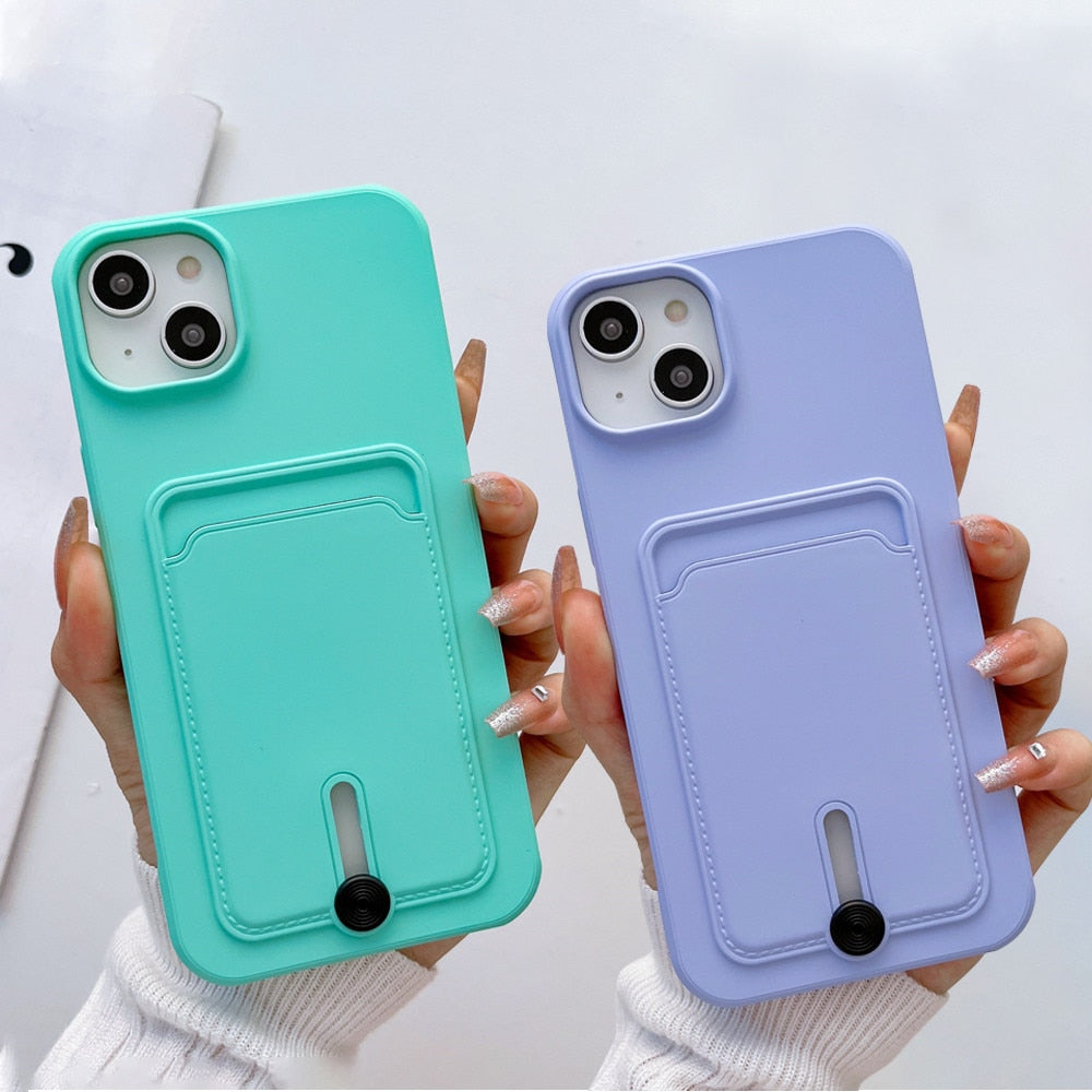 Anymob iPhone Blue Wallet Card Slots Holder Case Soft Silicone Shockproof Cover-Mobile Phone Cases-PEROZ Accessories