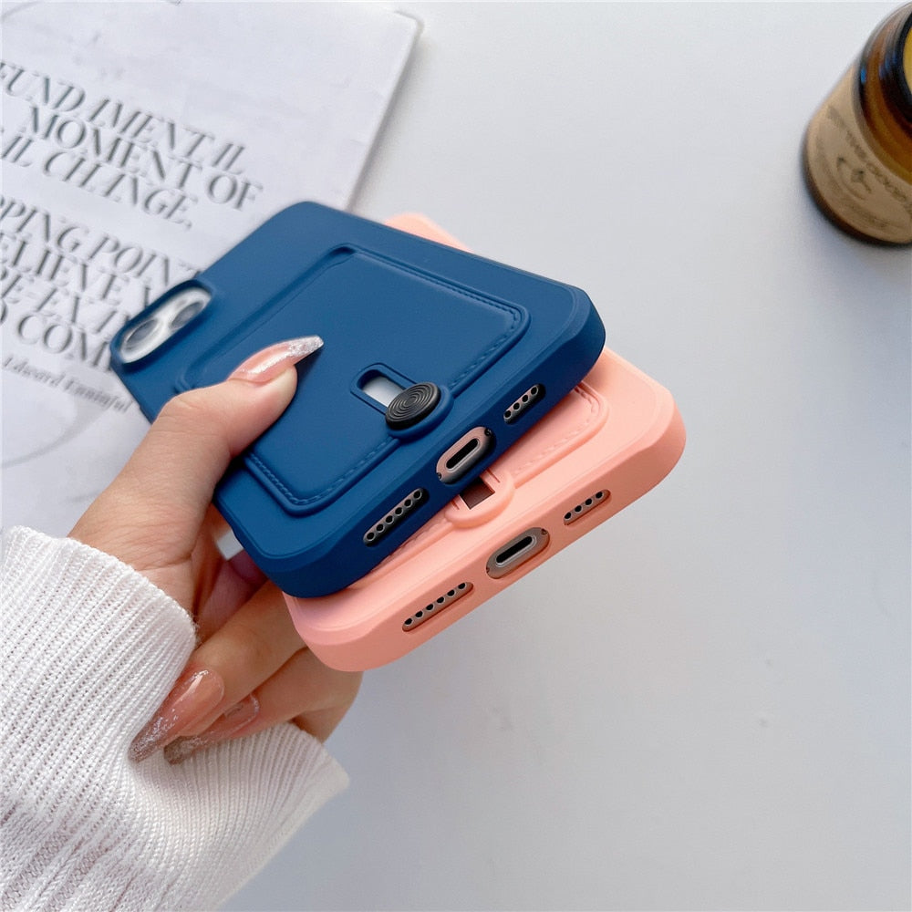 Anymob iPhone Blue Wallet Card Slots Holder Case Soft Silicone Shockproof Cover-Mobile Phone Cases-PEROZ Accessories