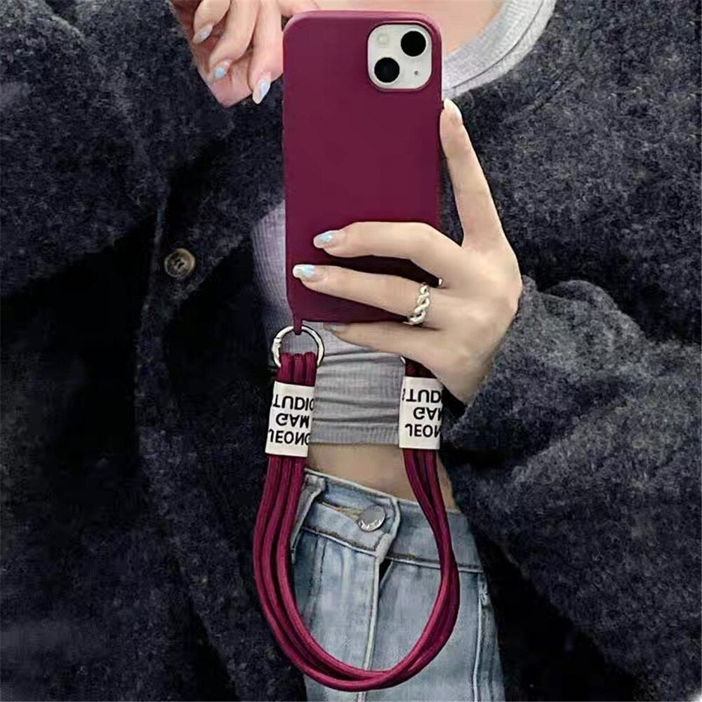 Anymob iPhone Case Maroon Lanyard Strap Soft Silicon Wristband Rope Matte Cover-Mobile Phone Cases-PEROZ Accessories