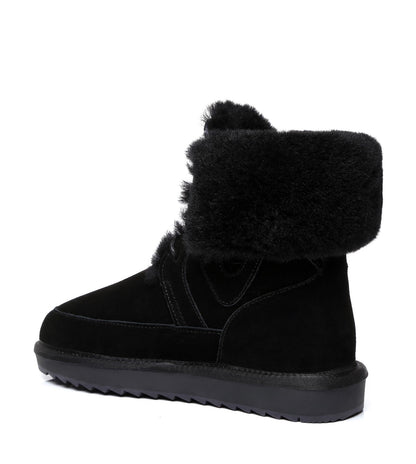 TARRAMARRA Dora Fashion Lace Up Sheepskin Wool Suede Boots-Boots-PEROZ Accessories