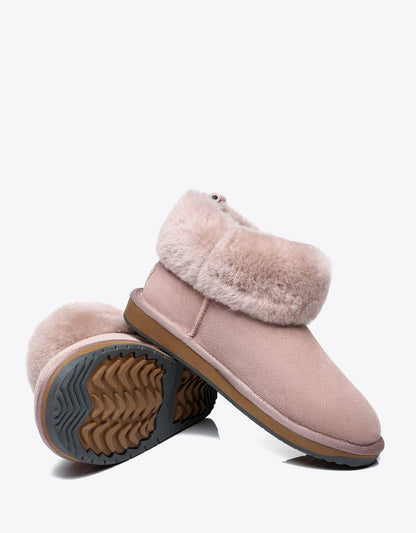 Tarramarra Emmy Women Sheepskin Slippers Fluffy Collar-Boots-PEROZ Accessories