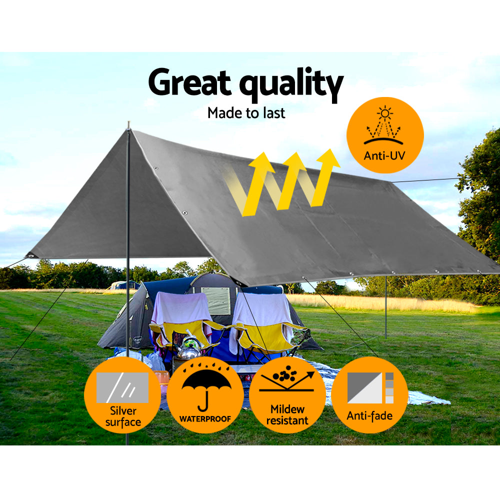 Instahut 6x7.3m Tarp Camping Tarps Poly Tarpaulin Heavy Duty Cover 180gsm Silver-Outdoor &gt; Camping-PEROZ Accessories