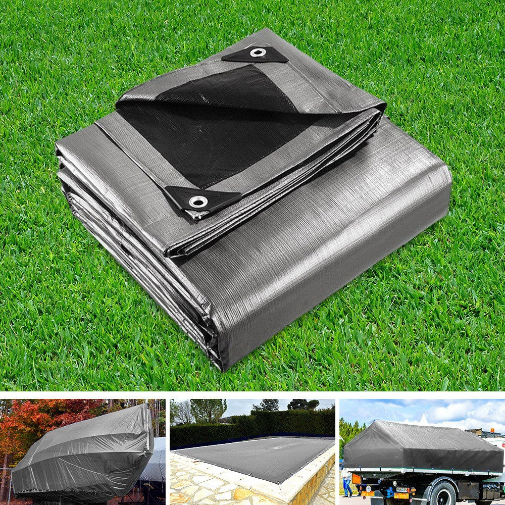 Instahut 6x7.3m Tarp Camping Tarps Poly Tarpaulin Heavy Duty Cover 180gsm Silver-Outdoor &gt; Camping-PEROZ Accessories