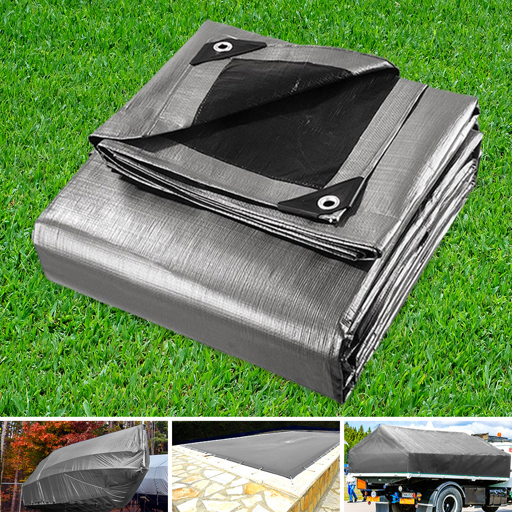 Instahut 6x7.3m Tarp Camping Tarps Poly Tarpaulin Heavy Duty Cover 180gsm Silver-Outdoor &gt; Camping-PEROZ Accessories