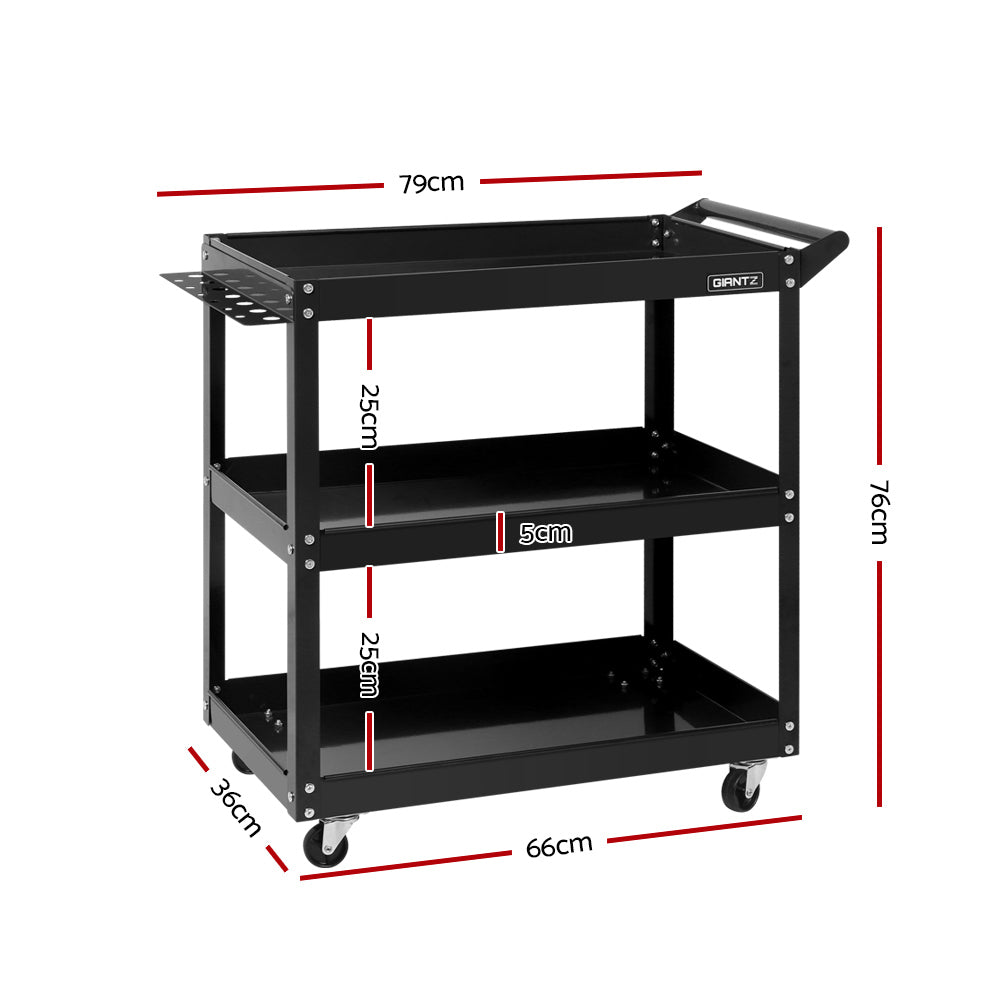 Giantz Tool Cart 3 Tier Parts Steel Trolley Mechanic Storage Organizer Black-Tools &gt; Tools Storage-PEROZ Accessories