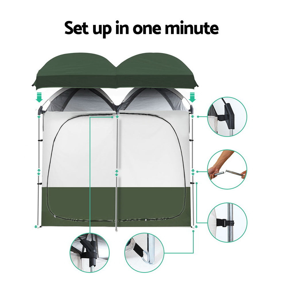 Weisshorn Double Camping Shower Toilet Tent Outdoor Portable Change Room Green-Outdoor &gt; Camping-PEROZ Accessories