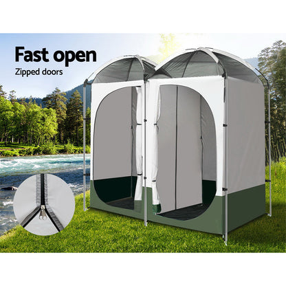 Weisshorn Double Camping Shower Toilet Tent Outdoor Portable Change Room Green-Outdoor &gt; Camping-PEROZ Accessories