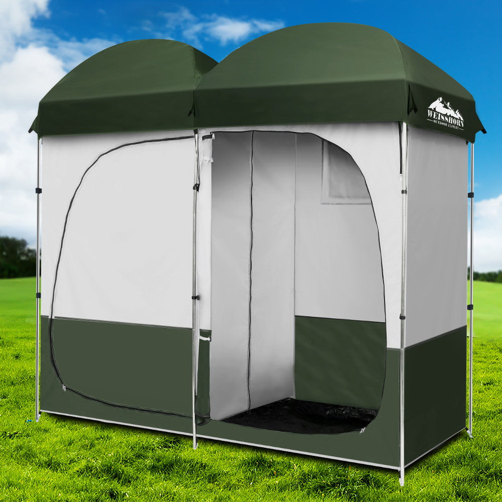 Weisshorn Double Camping Shower Toilet Tent Outdoor Portable Change Room Green-Outdoor &gt; Camping-PEROZ Accessories