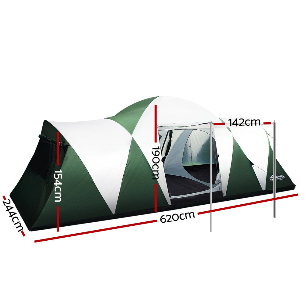 Weisshorn Family Camping Tent 12 Person Hiking Beach Tents (3 Rooms) Green-Outdoor &gt; Camping-PEROZ Accessories