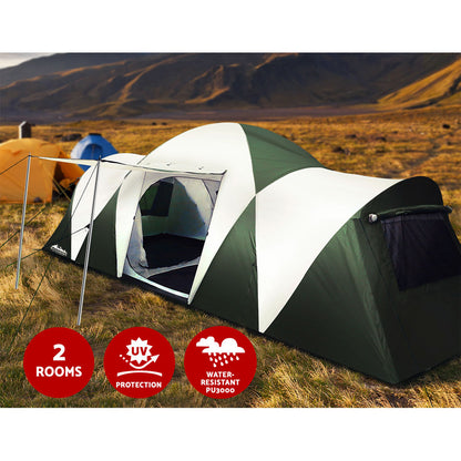 Weisshorn Family Camping Tent 12 Person Hiking Beach Tents (3 Rooms) Green-Outdoor &gt; Camping-PEROZ Accessories