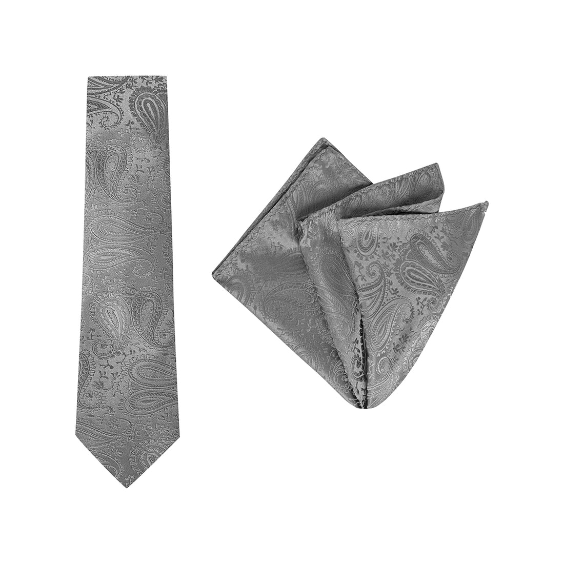 TIE + POCKET SQUARE SET. Paisley. Charcoal. Supplied with matching pocket square.-Ties-PEROZ Accessories