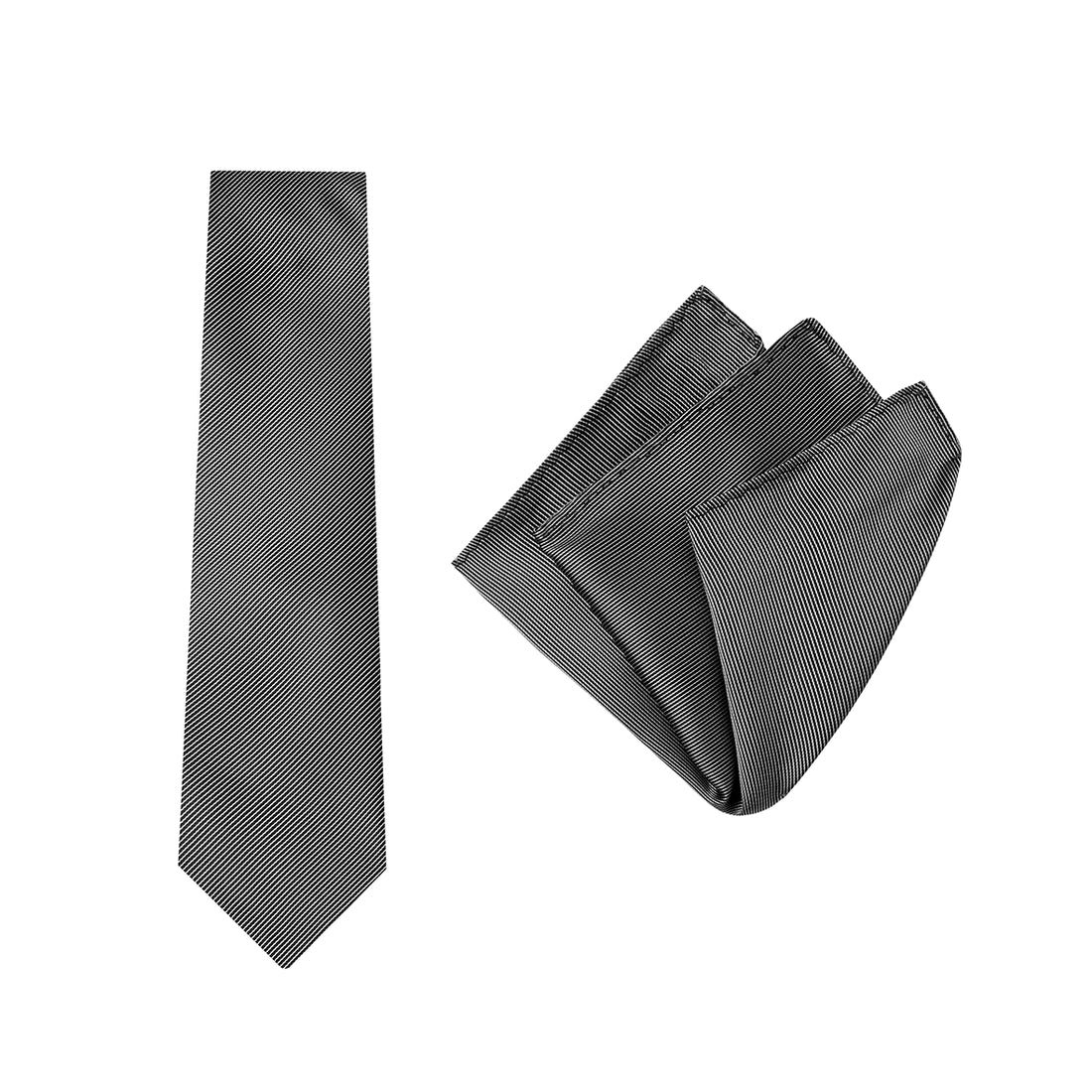 TIE + POCKET SQUARE SET. Pinstripe. Black. Supplied with matching pocket square.-Ties-PEROZ Accessories