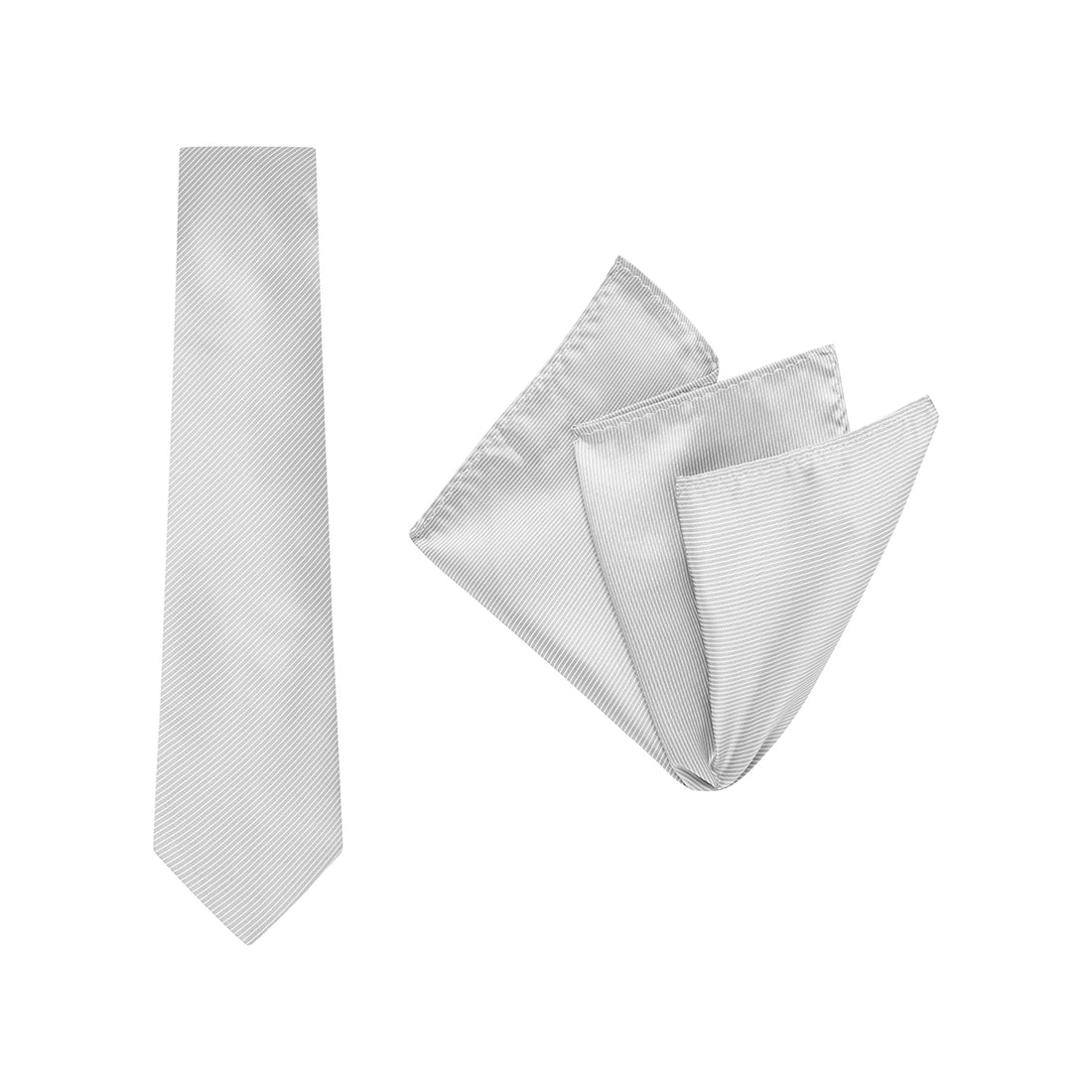 TIE + POCKET SQUARE SET. Pinstripe. Grey. Supplied with matching pocket square.-Ties-PEROZ Accessories