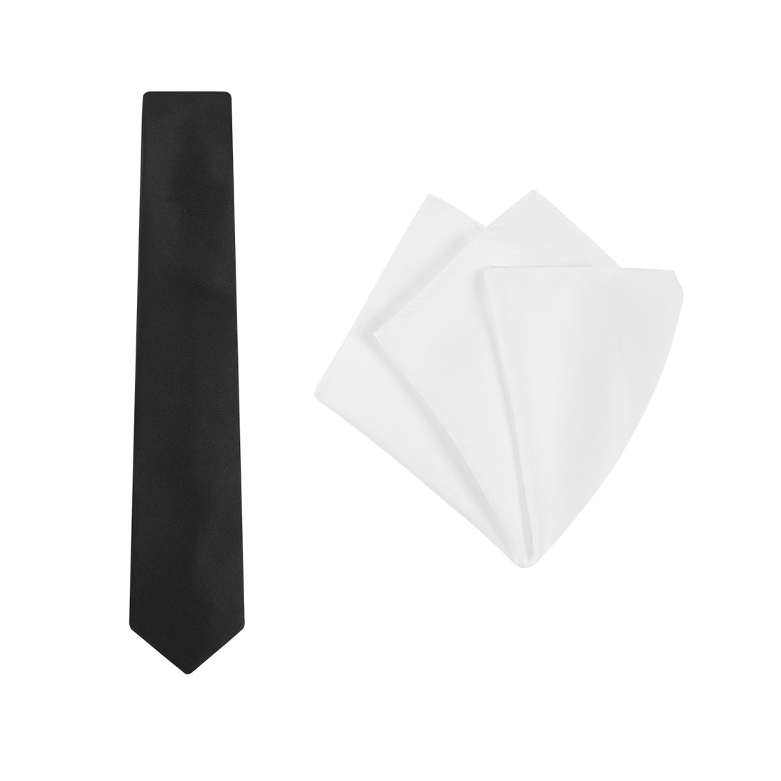 TIE + POCKET SQUARE SET. Plain. Black/White. Supplied with a white pocket square.-Ties-PEROZ Accessories