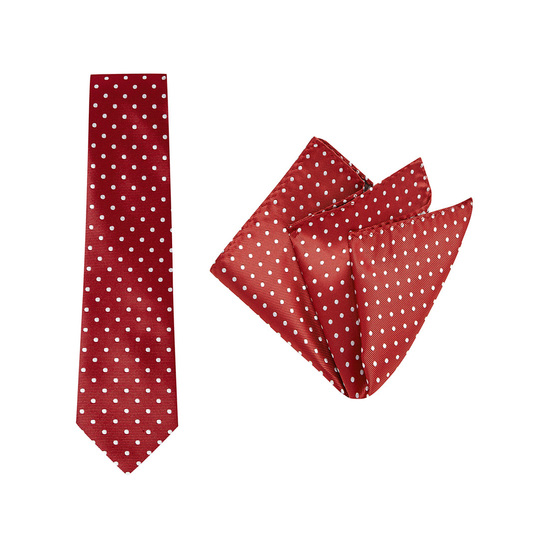TIE + POCKET SQUARE SET. Spot. Red. Supplied with matching pocket square.-Ties-PEROZ Accessories