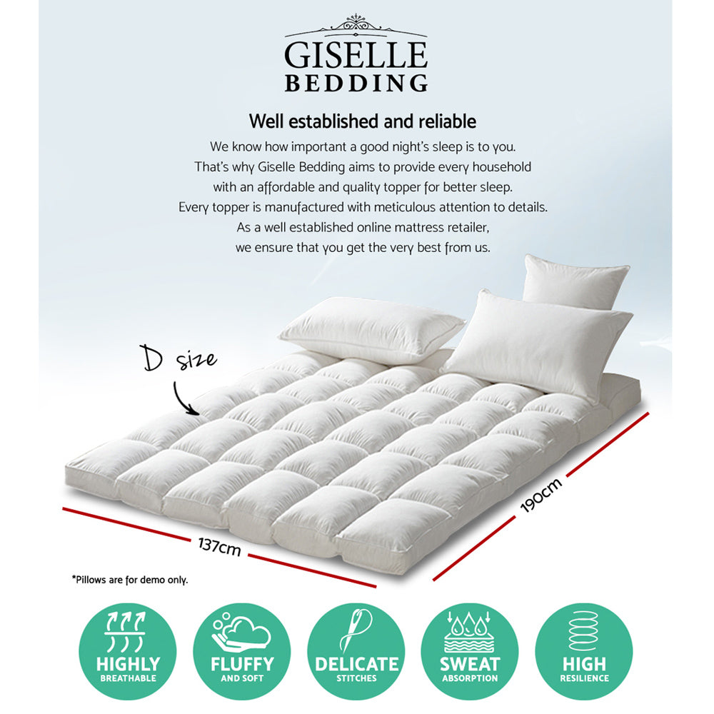 Giselle Double Mattress Topper Pillowtop 1000GSM Microfibre Filling Protector-Home &amp; Garden &gt; Bedding-PEROZ Accessories